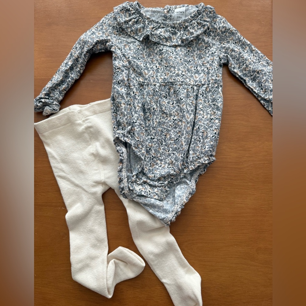 Carter's Blue and White Floral Bodysuit